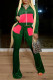Dark Green Fashion Casual Patchwork Cardigan Pants Zipper Collar Long Sleeve Two Pieces