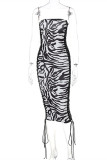 Zebra Sexy Print Bandage Backless Strapless Sleeveless Dress