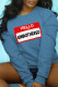 Blue Casual Daily Print Patchwork Letter O Neck Tops