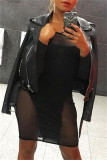 Black Fashion Sexy Patchwork See-through Off the Shoulder Long Sleeve Dresses