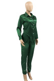 Coffee Casual Solid Patchwork Buckle Turndown Collar Long Sleeve Two Pieces