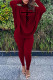 Burgundy Casual Letter Print Asymmetrical Turtleneck Long Sleeve Two Pieces