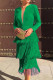 Green Sexy Elegant Solid Tassel Patchwork V Neck Pencil Skirt Dresses