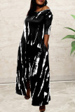 Red Fashion Casual Print Asymmetrical O Neck Long Sleeve Dresses