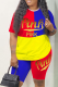Yellow Casual Print Patchwork O Neck Short Sleeve Two Pieces