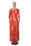 Red Fashion Casual Print Asymmetrical O Neck Long Sleeve Dresses