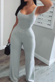 Grey Casual Solid Sleeveless Slip Jumpsuits