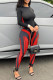 Black Red Fashion Casual Patchwork Basic O Neck Long Sleeve Two Pieces