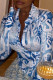 Blue Fashion Casual Print Basic Turndown Collar Tops