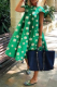Green Casual Print Patchwork O Neck Cake Skirt Dresses