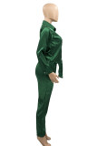 Coffee Casual Solid Patchwork Buckle Turndown Collar Long Sleeve Two Pieces