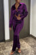Purple Casual Solid Patchwork Buckle Turndown Collar Long Sleeve Two Pieces
