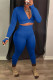 Blue Fashion Casual Solid Basic Zipper Collar Long Sleeve Two Pieces