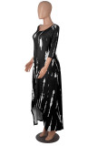 Red Fashion Casual Print Asymmetrical O Neck Long Sleeve Dresses