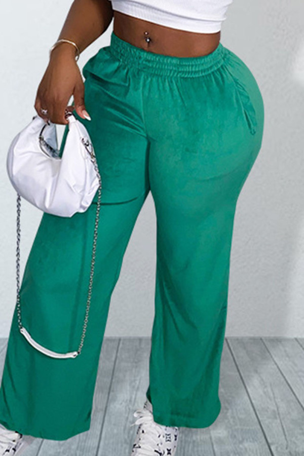 Green Casual Solid Patchwork Straight Straight Solid Color Bottoms