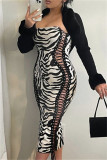 Zebra Sexy Print Bandage Backless Strapless Sleeveless Dress