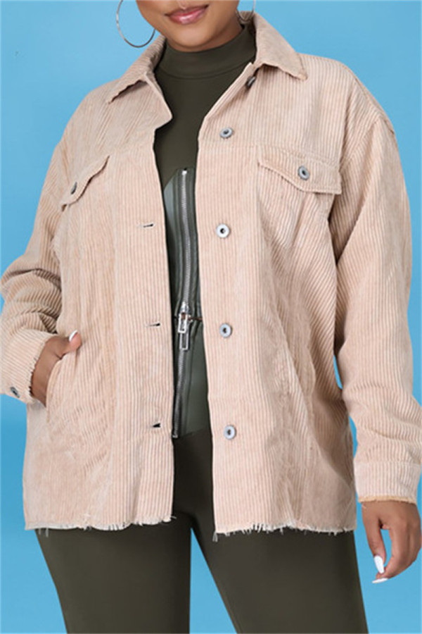 Apricot Fashion Casual Solid Patchwork Turndown Collar Outerwear