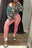 Pink Casual Solid Patchwork Boot Cut Mid Waist Speaker Solid Color Bottoms
