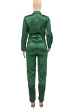 Coffee Casual Solid Patchwork Buckle Turndown Collar Long Sleeve Two Pieces