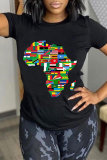 Black Fashion Casual Print Basic O Neck T-Shirts