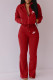 Red Fashion Casual Print Patchwork Turndown Collar Long Sleeve Two Pieces