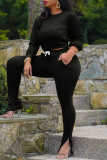 Ginger Fashion Casual Solid Basic O Neck Long Sleeve Two Pieces