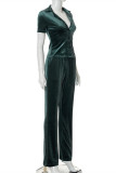 Ink Green Fashion Casual Solid Cardigan Pants Turndown Collar Long Sleeve Two Pieces