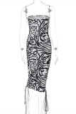 Zebra Sexy Print Bandage Backless Strapless Sleeveless Dress