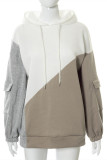 Brown Fashion Casual Patchwork Basic Hooded Collar Tops