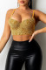 Gold Fashion Sexy Patchwork Hot Drilling Backless Spaghetti Strap Tops