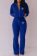Blue Fashion Casual Print Patchwork Turndown Collar Long Sleeve Two Pieces