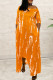 Orange Fashion Casual Print Asymmetrical O Neck Long Sleeve Dresses