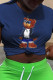 Navy Blue Casual Cute Character Patchwork O Neck T-Shirts