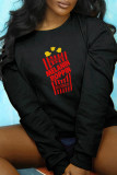 Yellow Casual Street Print Patchwork Letter O Neck Tops