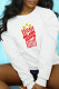 White Casual Street Print Patchwork Letter O Neck Tops