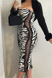 Zebra Sexy Print Bandage Backless Strapless Sleeveless Dress