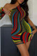 Colour Fashion Sexy Print Asymmetrical Oblique Collar Long Sleeve Dresses