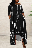 Red Fashion Casual Print Asymmetrical O Neck Long Sleeve Dresses