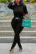 Black Fashion Casual Solid Basic O Neck Long Sleeve Two Pieces