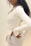 White Fashion Casual Solid Asymmetrical O Neck Tops
