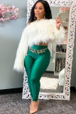 White Artificial fur One word collar Long Sleeve Solid Long Sleeve Tops