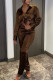 Coffee Casual Solid Patchwork Buckle Turndown Collar Long Sleeve Two Pieces