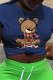 Navy Blue Street Cute Character Patchwork O Neck T-Shirts