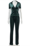 Ink Green Fashion Casual Solid Cardigan Pants Turndown Collar Long Sleeve Two Pieces