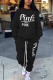 Black Casual Letter Patchwork O Neck Long Sleeve Two Pieces