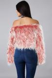 White Artificial fur One word collar Long Sleeve Solid Long Sleeve Tops