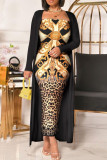 Colour Sexy Elegant Print Patchwork Strapless Long Sleeve Two Pieces