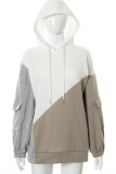 Brown Fashion Casual Patchwork Basic Hooded Collar Tops