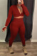 Burgundy Fashion Casual Solid Basic Zipper Collar Long Sleeve Two Pieces