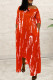 Red Fashion Casual Print Asymmetrical O Neck Long Sleeve Dresses